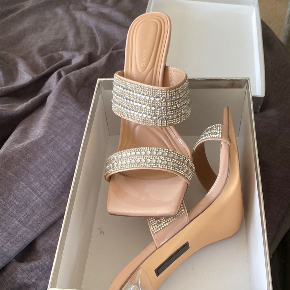 Glamorous Silver Cream Heels with Sparkling Straps